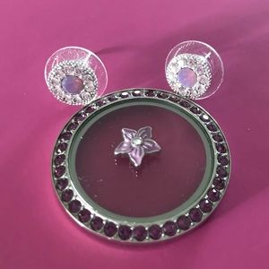 Authentic Origami Owl Twist Locket Face w/ Swarovski Crystals, earrings & charm